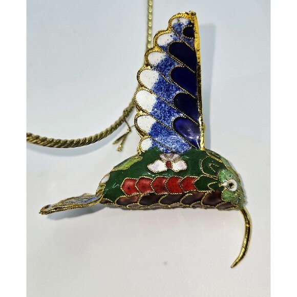 Handcrafted Cloisonné Hummingbird Ornament With Gold Accents & Display Stand - Picture 4 of 10